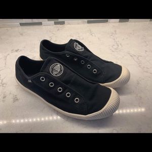 Palladium black slip-on sneakers.